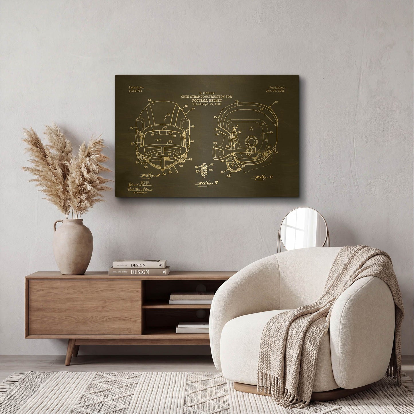 'Modern Football Helmet Blueprint Chalkboard Patent' By LUXE Gold Metal Wall Art