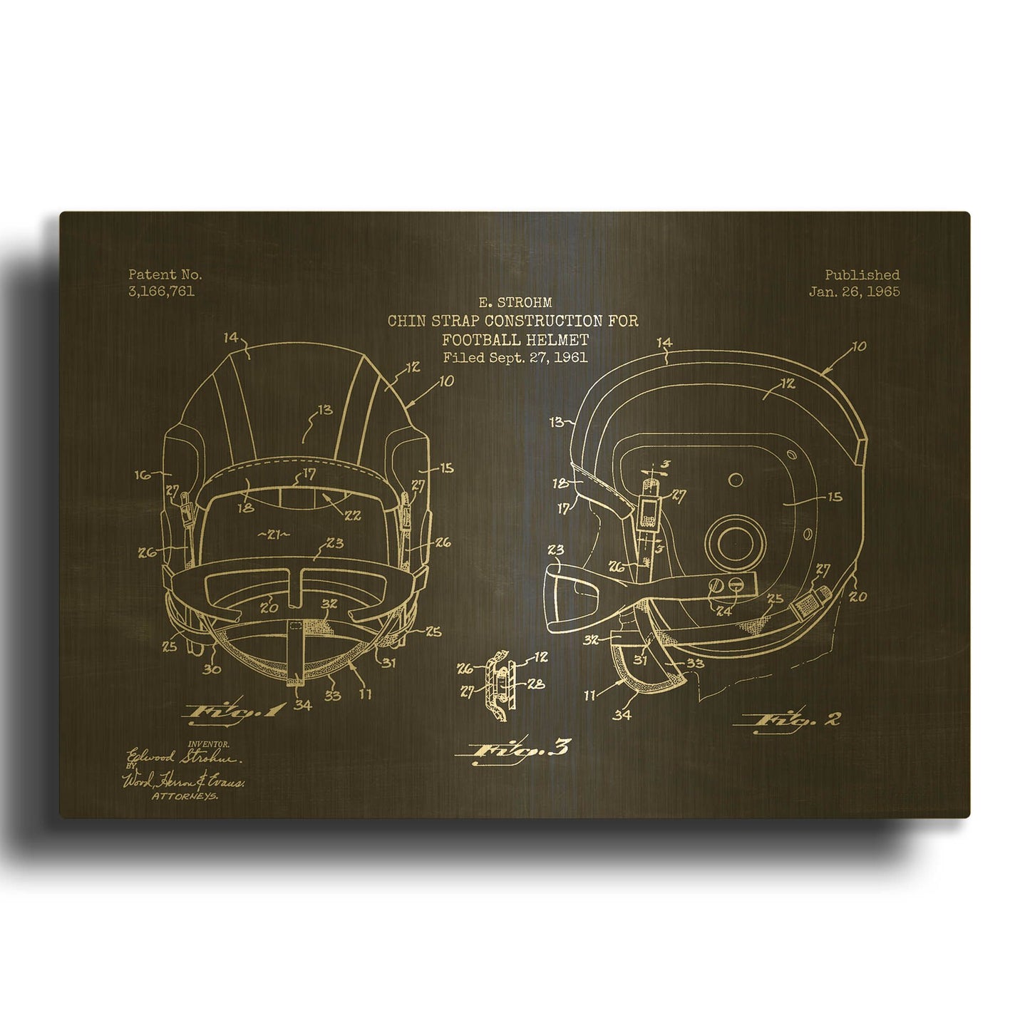 'Modern Football Helmet Blueprint Chalkboard Patent' By LUXE Gold Metal Wall Art