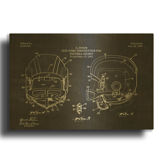 'Modern Football Helmet Blueprint Chalkboard Patent' By LUXE Gold Metal Wall Art