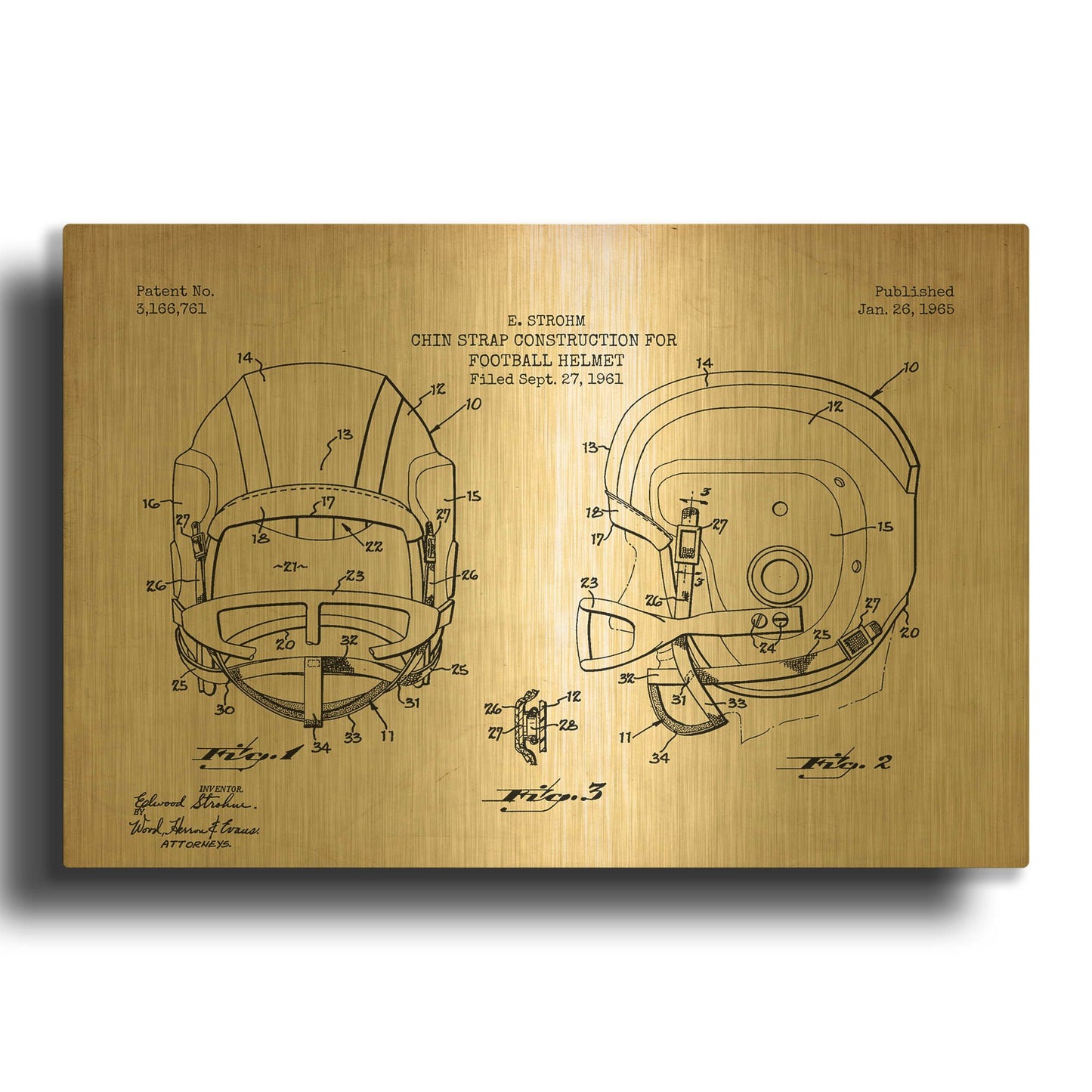 'Modern Football Helmet Blueprint Parchment Patent' By LUXE Gold Metal Wall Art