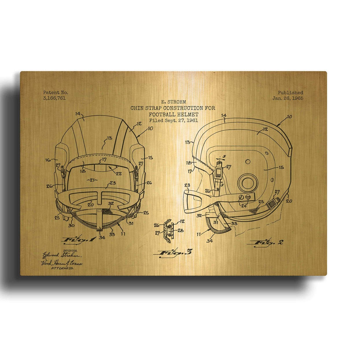 'Modern Football Helmet Blueprint Parchment Patent' By LUXE Gold Metal Wall Art