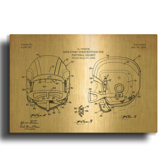 'Modern Football Helmet Blueprint Parchment Patent' By LUXE Gold Metal Wall Art