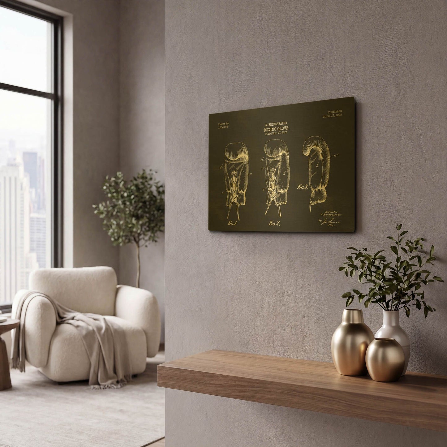 'Boxing Glove, 1925 Blueprint Chalkboard Patent' By LUXE Gold Metal Wall Art