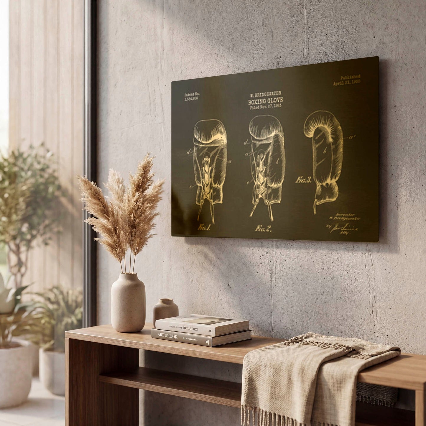 'Boxing Glove, 1925 Blueprint Chalkboard Patent' By LUXE Gold Metal Wall Art