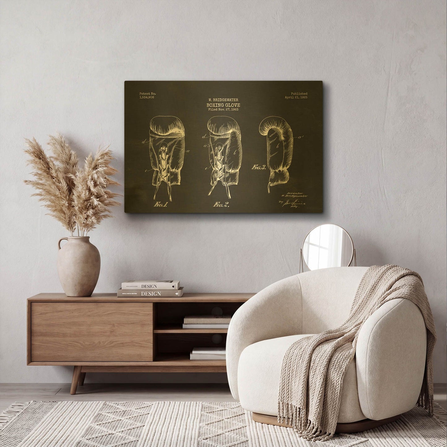 'Boxing Glove, 1925 Blueprint Chalkboard Patent' By LUXE Gold Metal Wall Art