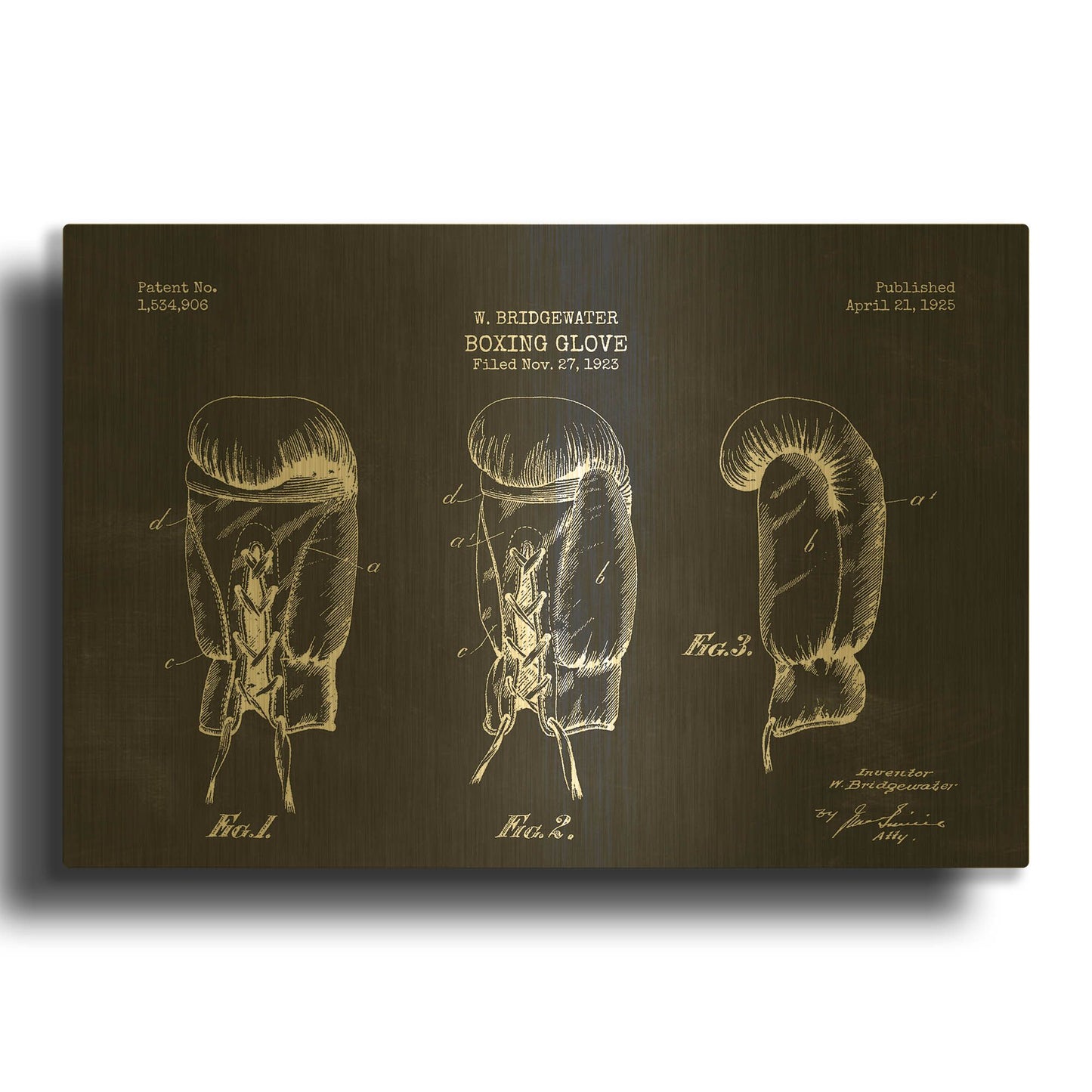 'Boxing Glove, 1925 Blueprint Chalkboard Patent' By LUXE Gold Metal Wall Art