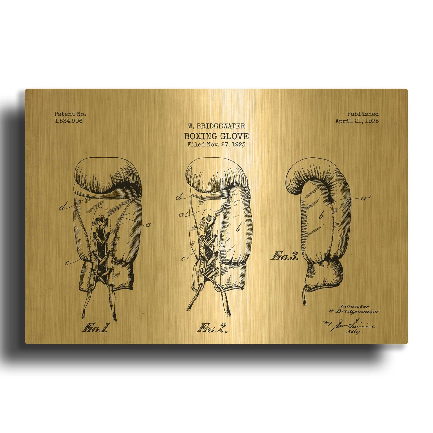 'Boxing Glove, 1925 Blueprint Parchment Patent' By LUXE Gold Metal Wall Art