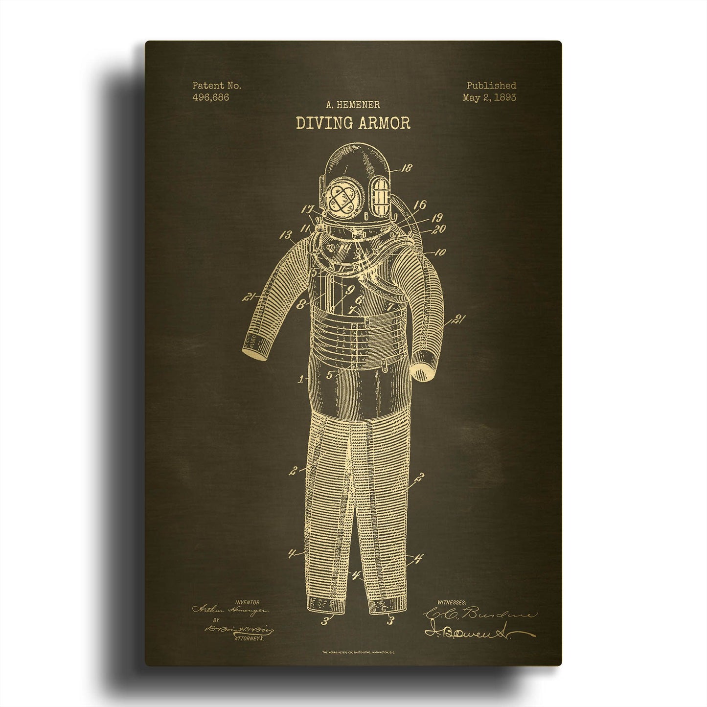 'Diving Armor Blueprint Chalkboard Patent' By LUXE Gold Metal Wall Art