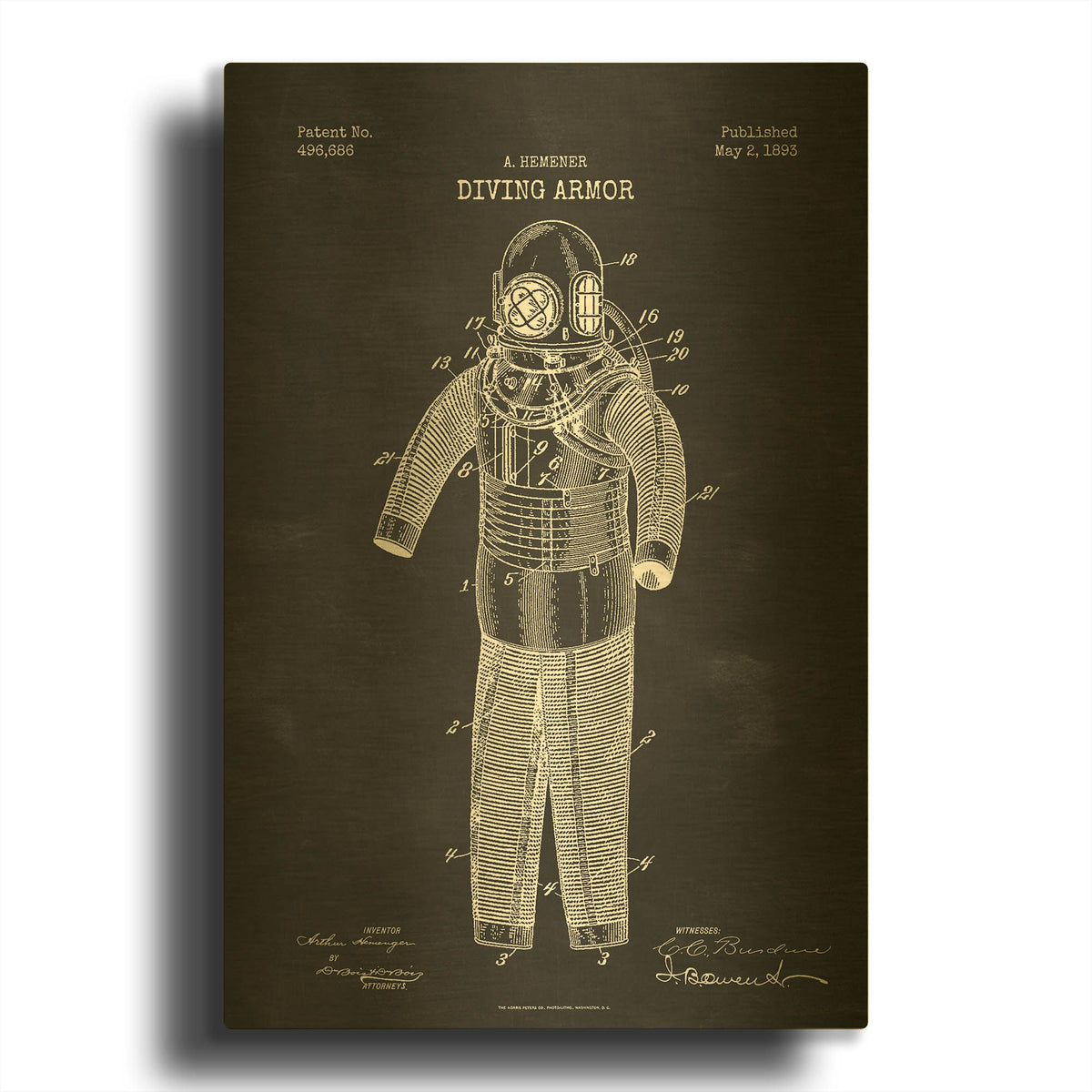 'Diving Armor Blueprint Chalkboard Patent' By LUXE Gold Metal Wall Art