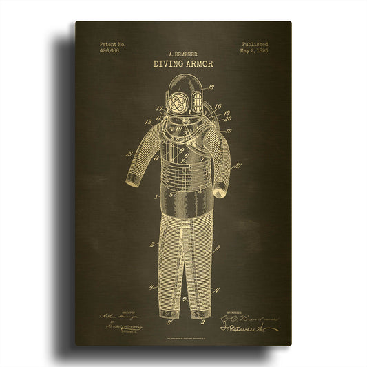 'Diving Armor Blueprint Chalkboard Patent' By LUXE Gold Metal Wall Art