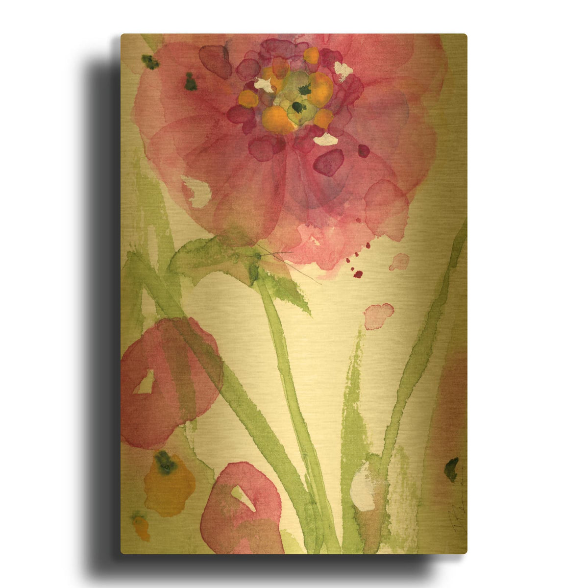 'Pink Wildflower' By Dawn Derman Gold Metal Wall Art