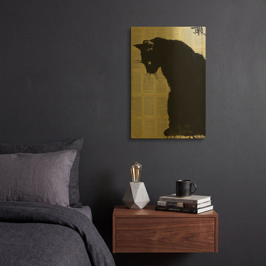 'Cat Black' By Loui Jover Gold Metal Wall Art