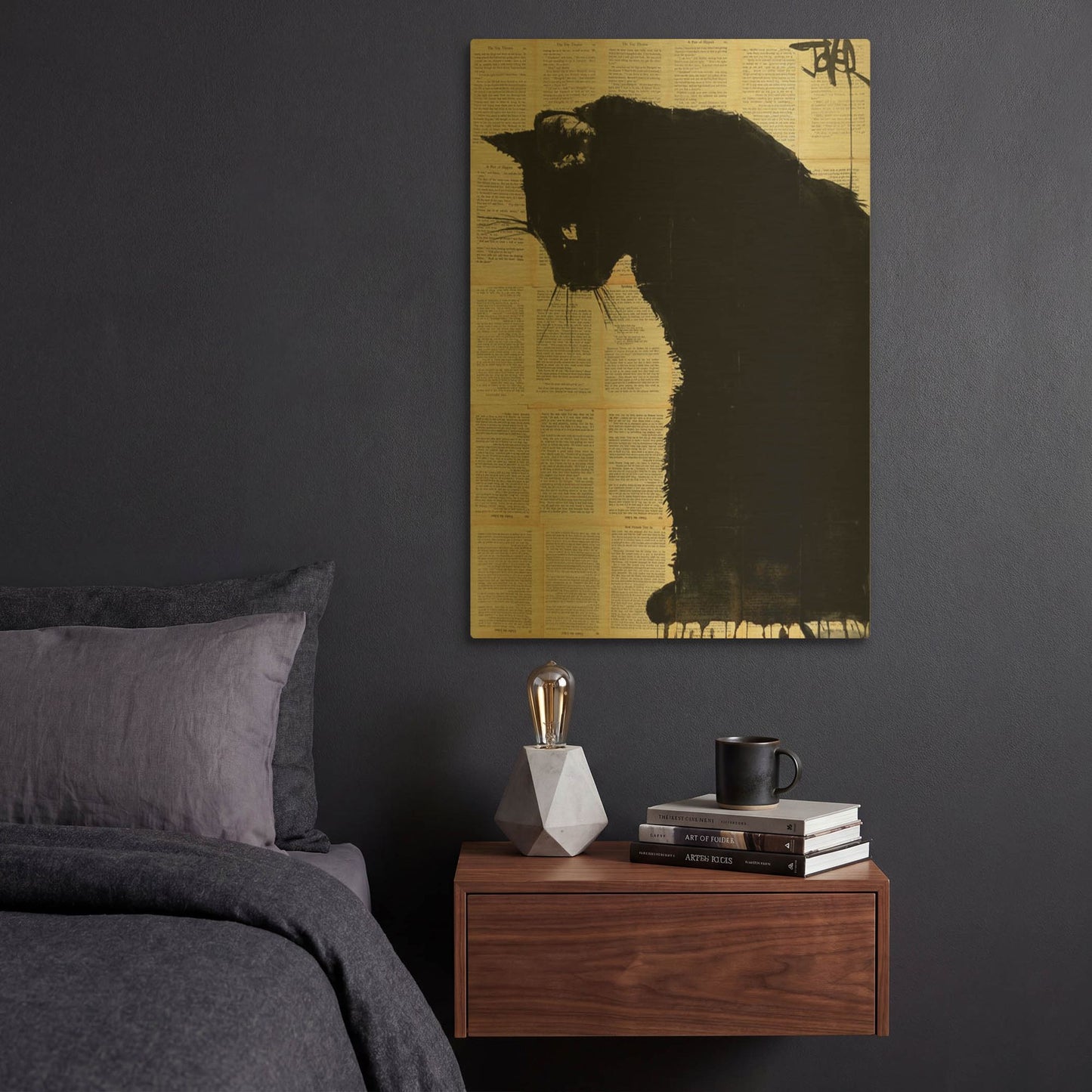 'Cat Black' By Loui Jover Gold Metal Wall Art