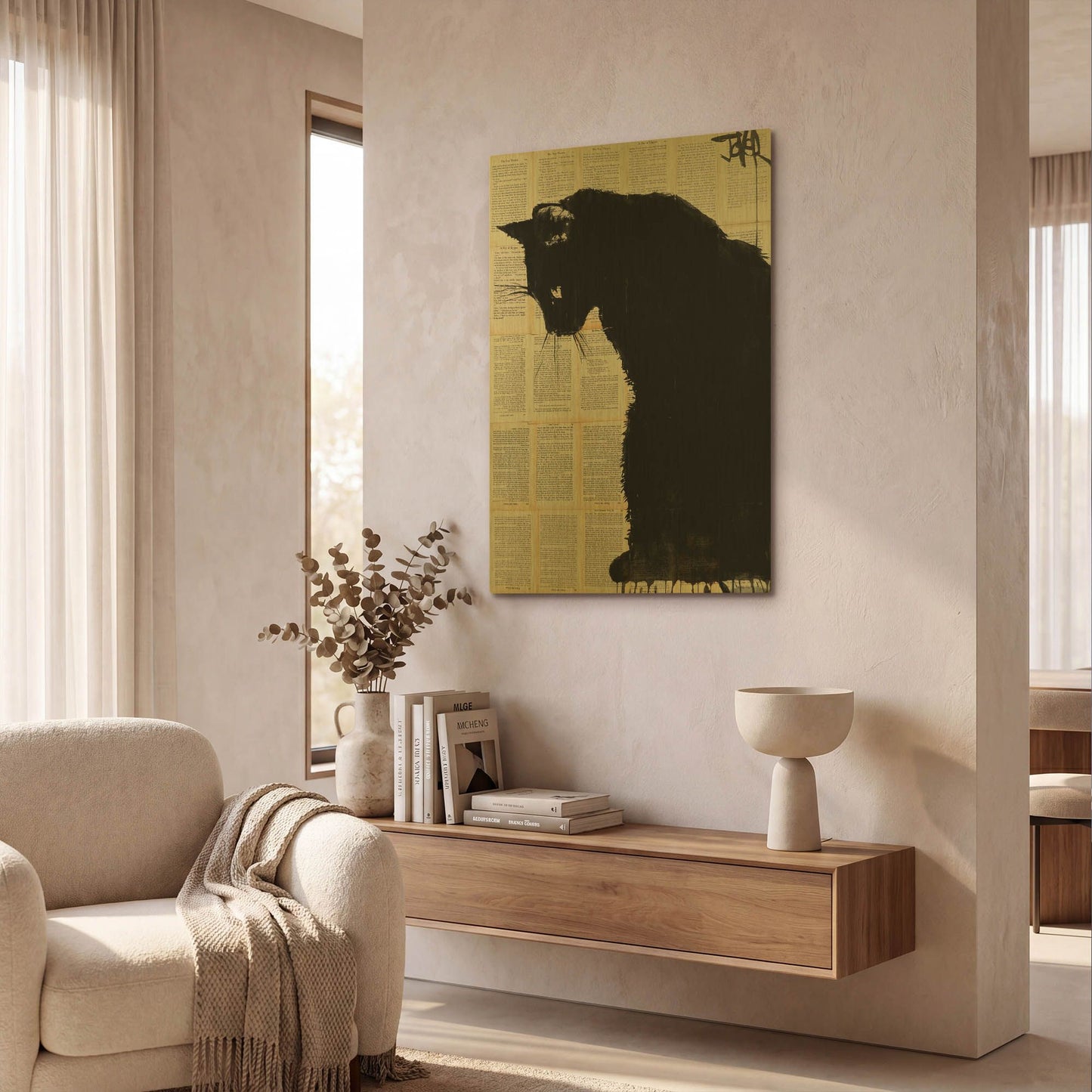'Cat Black' By Loui Jover Gold Metal Wall Art