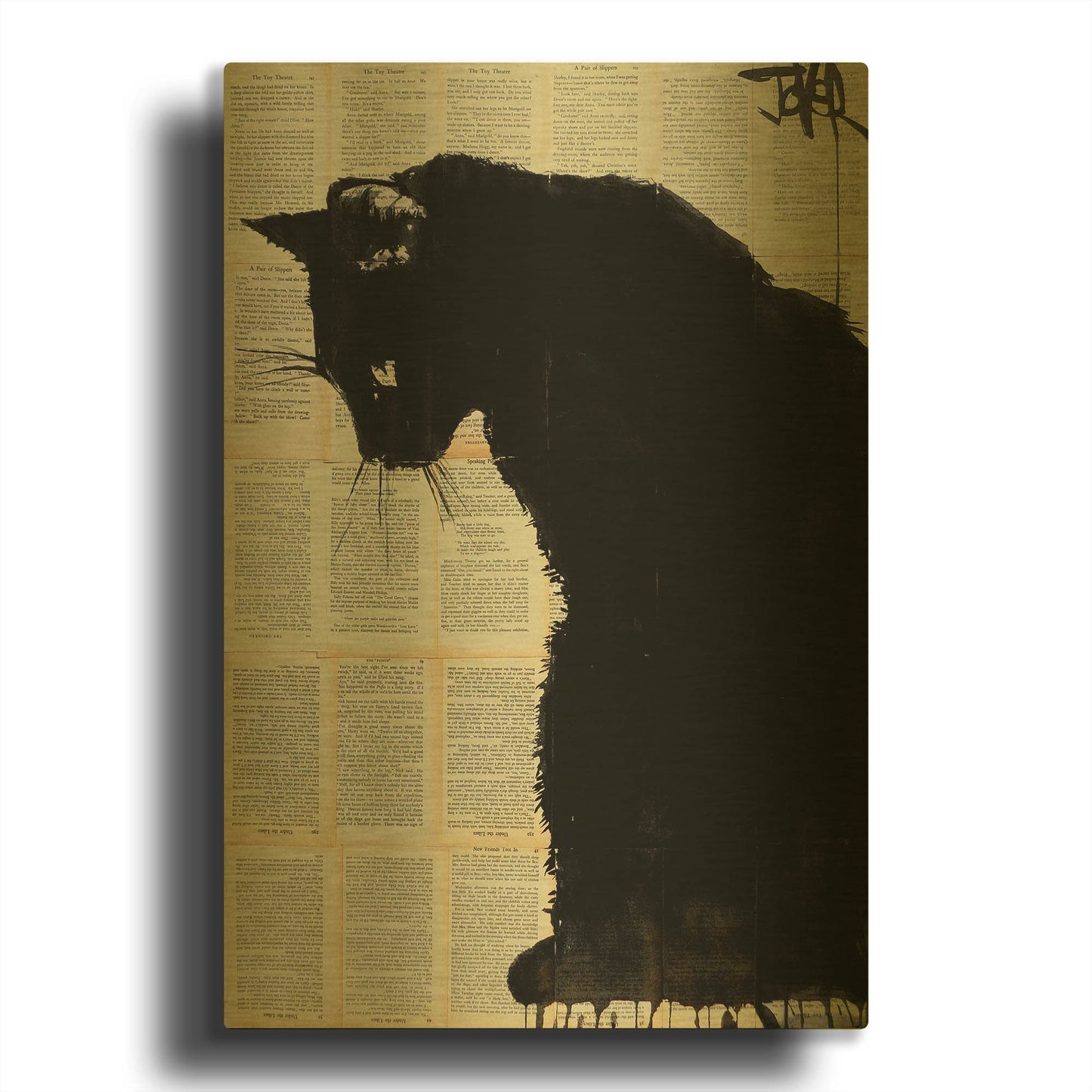 'Cat Black' By Loui Jover Gold Metal Wall Art