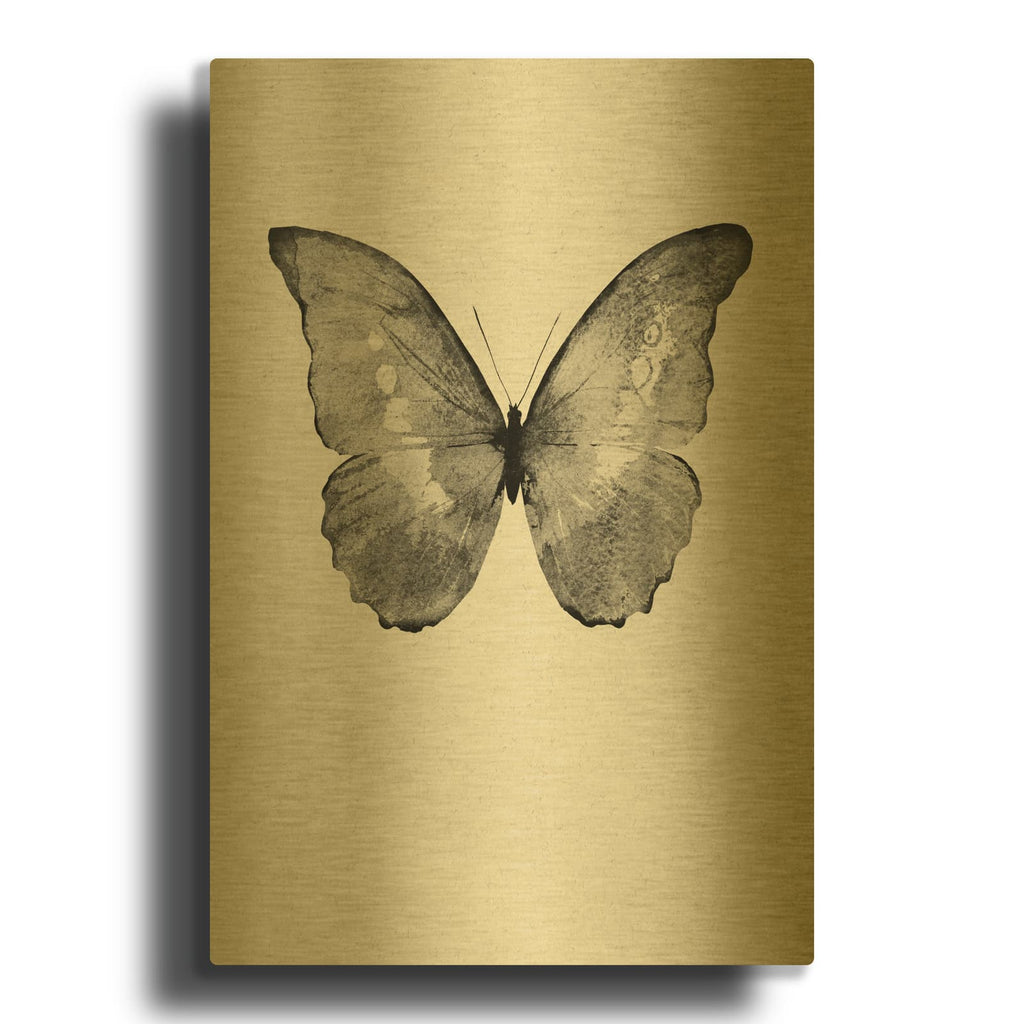 'Black Butterfly on Tan' By Design Fabrikken Gold Metal Wall Art