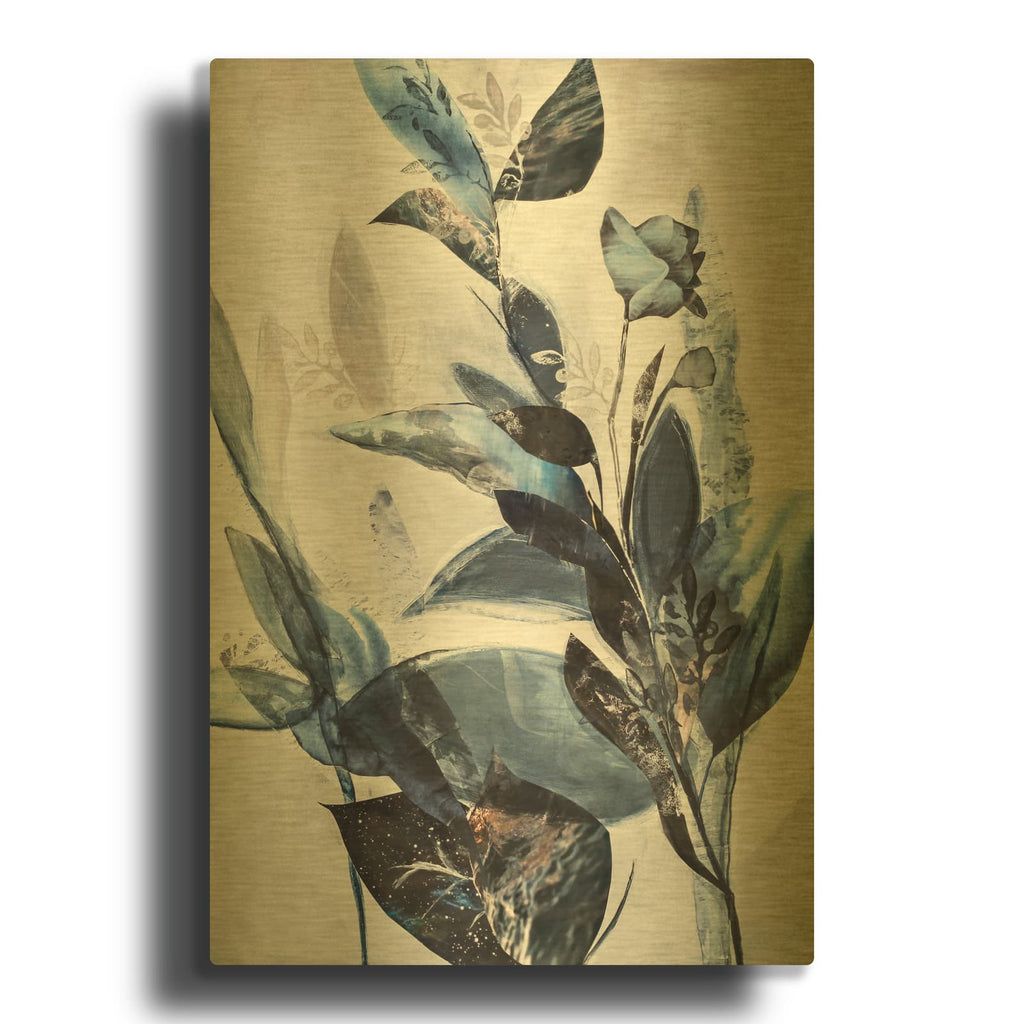 'Blue Leaves' By Design Fabrikken Gold Metal Wall Art