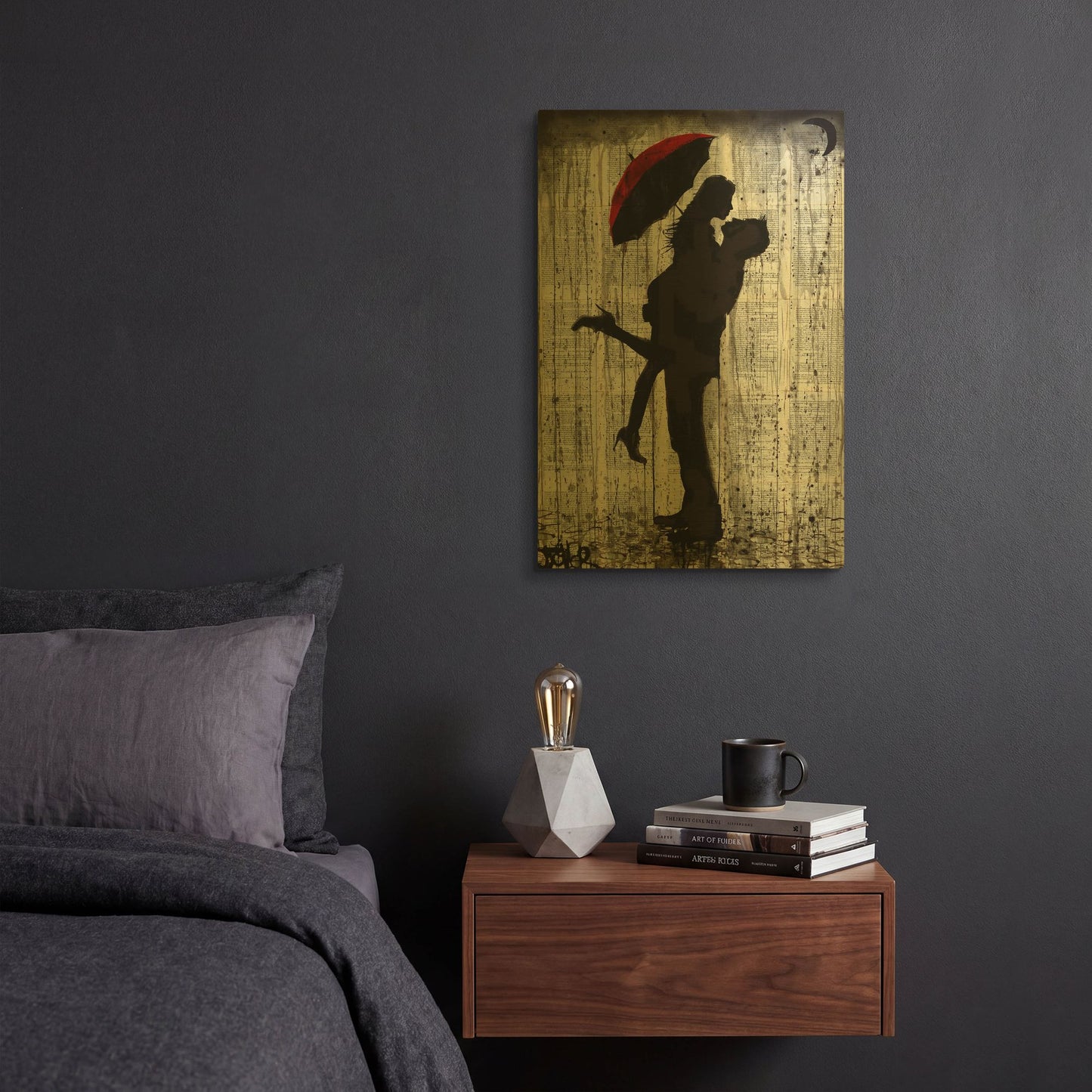 'Love and Rain' By Loui Jover Gold Metal Wall Art