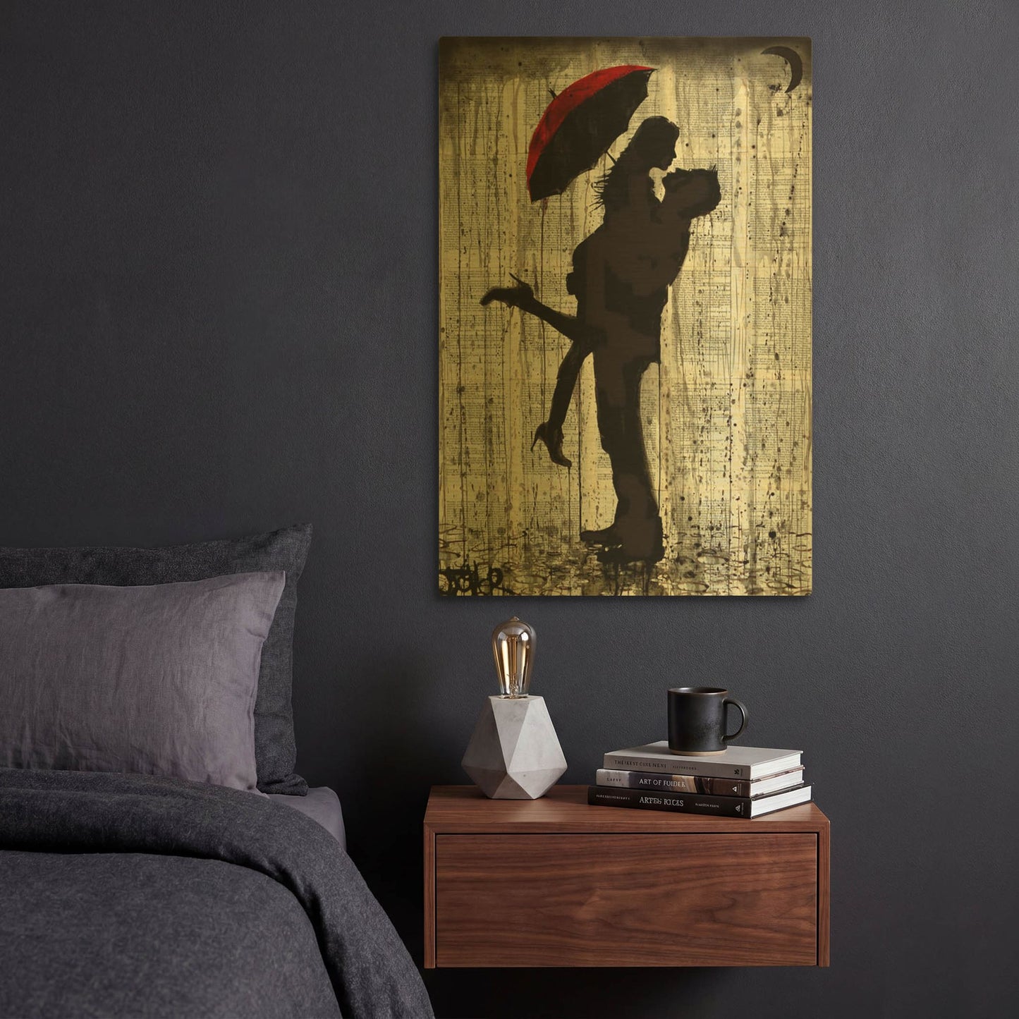 'Love and Rain' By Loui Jover Gold Metal Wall Art