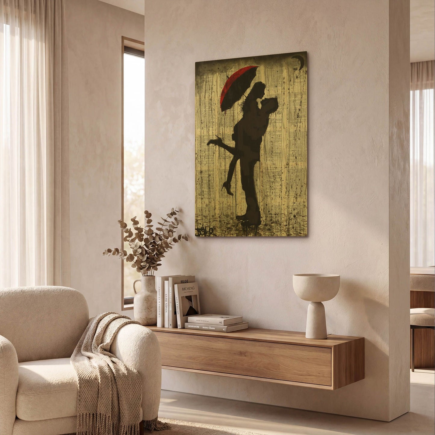 'Love and Rain' By Loui Jover Gold Metal Wall Art