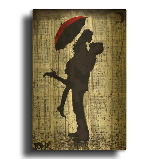 'Love and Rain' By Loui Jover Gold Metal Wall Art
