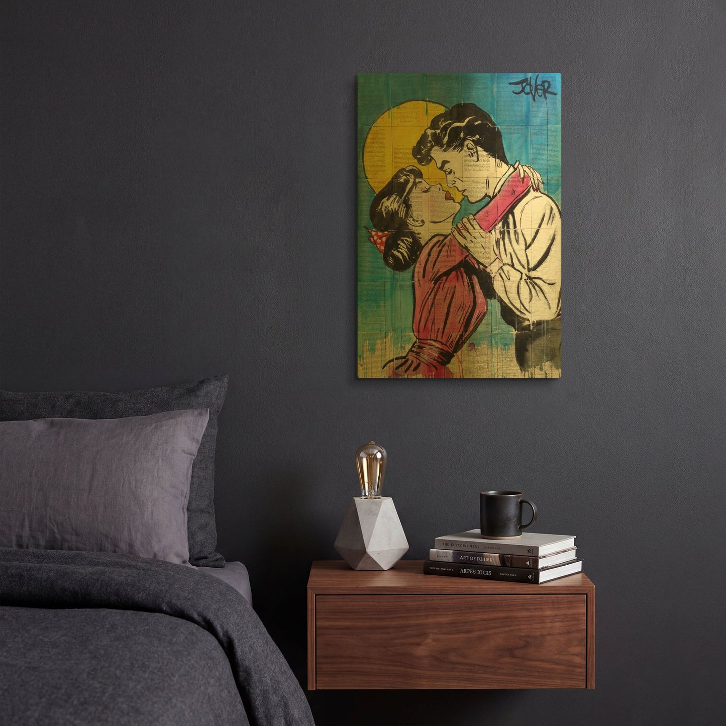 'Love Moon Pop' By Loui Jover Gold Metal Wall Art
