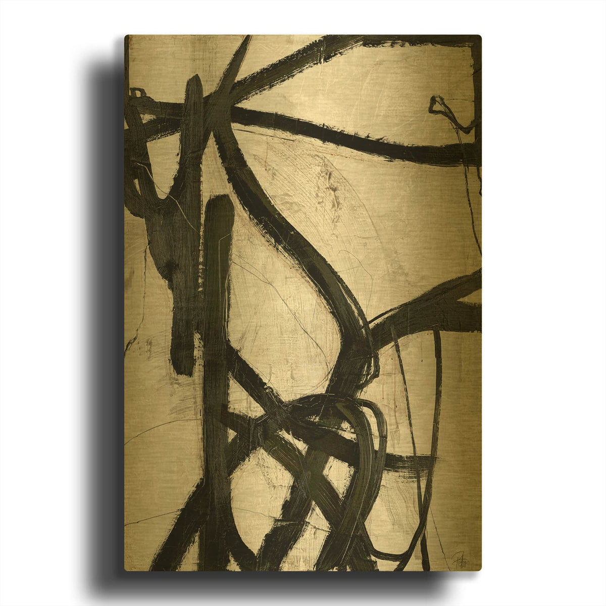 'Graphical Lines 5' By Design Fabrikken Gold Metal Wall Art