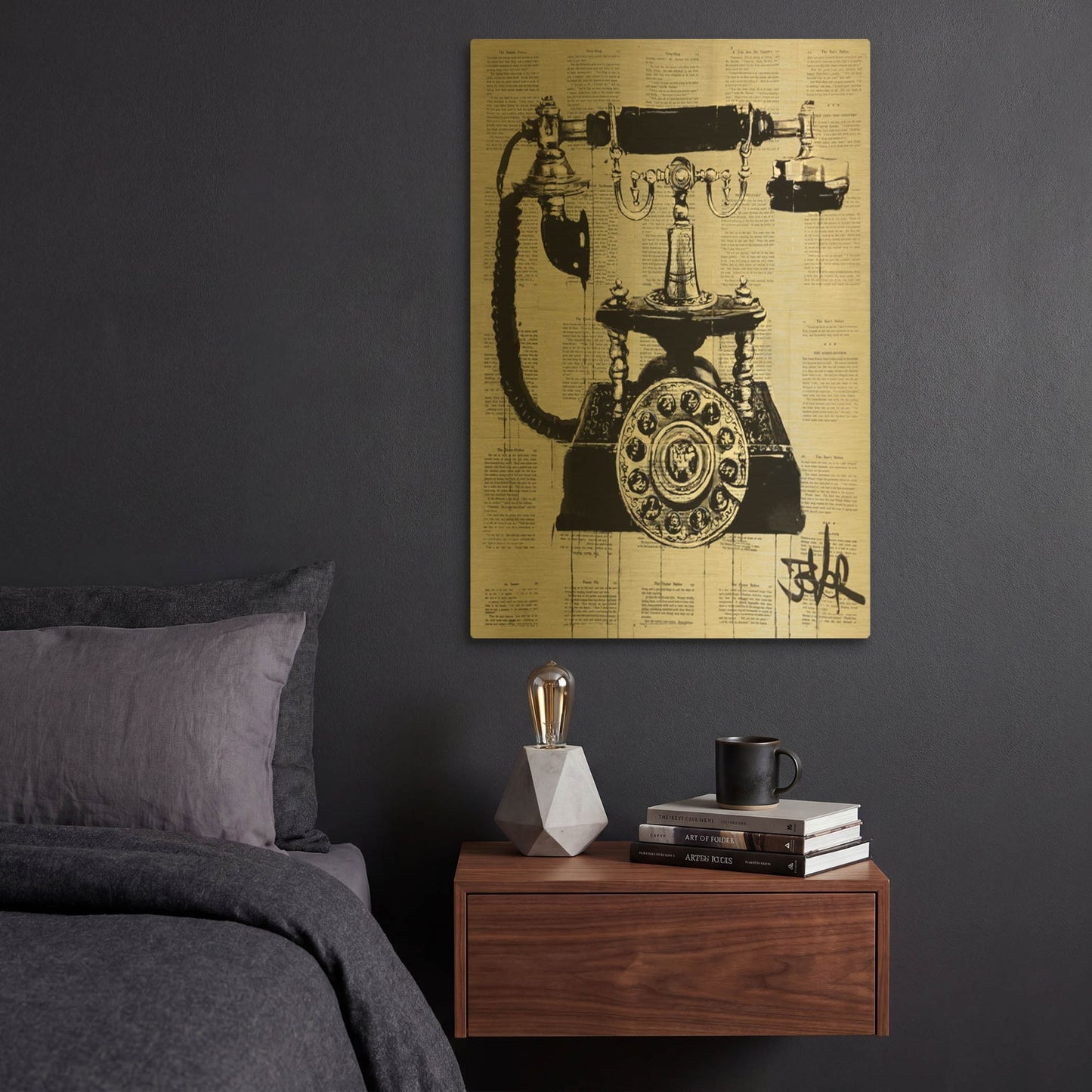 'Ring Ring' By Loui Jover Gold Metal Wall Art