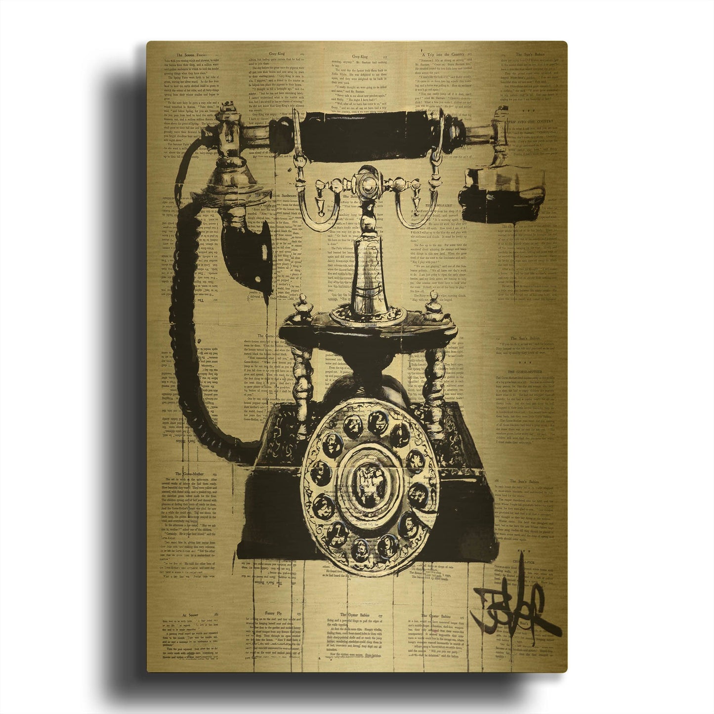 'Ring Ring' By Loui Jover Gold Metal Wall Art
