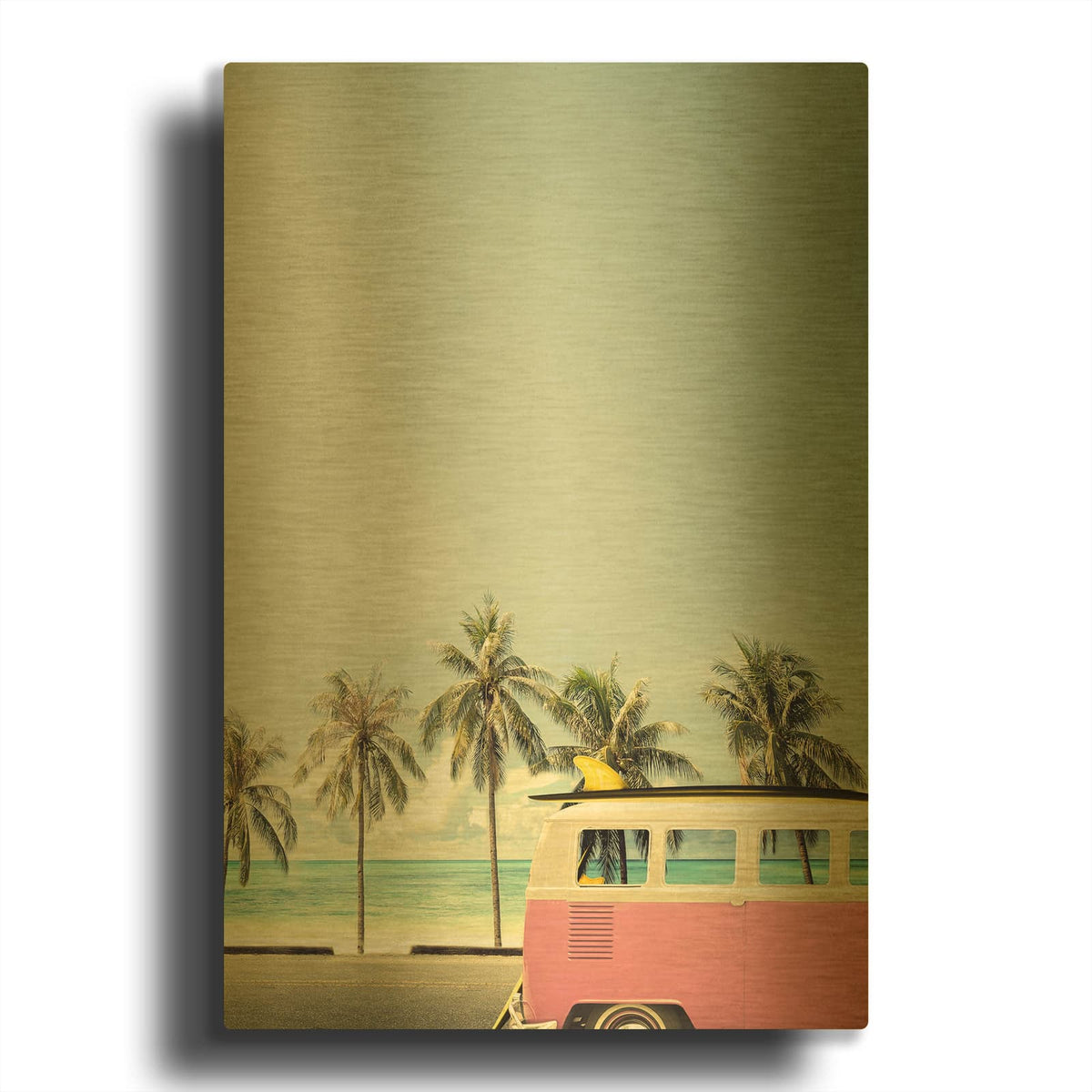 'Surf Bus Pink MF969-0957' By Design Fabrikken Gold Metal Wall Art
