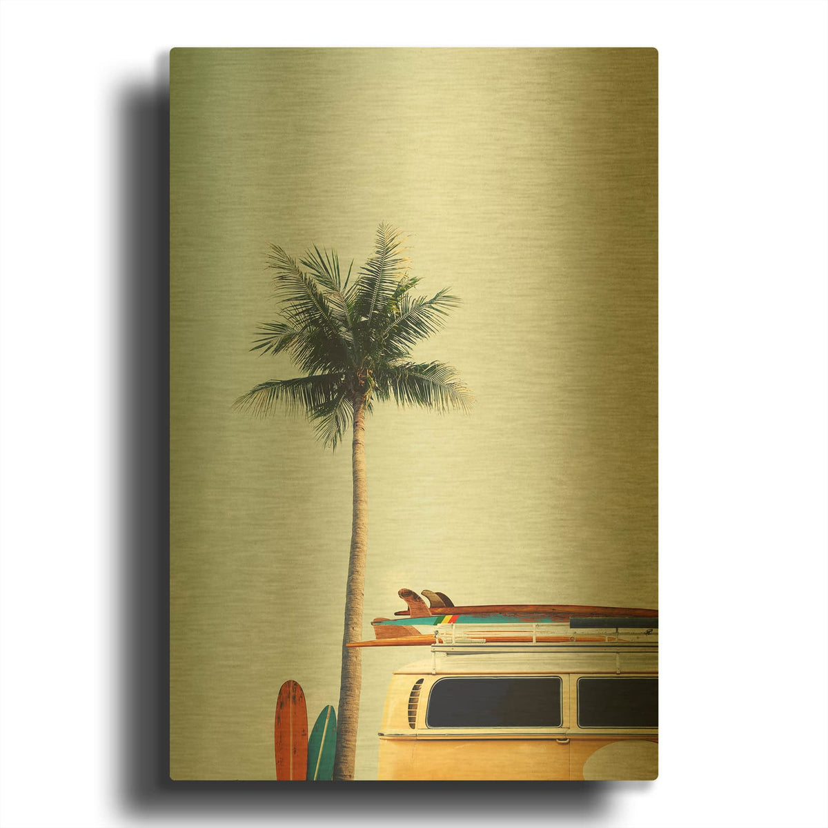 'Surf Bus Yellow MF969-0958' By Design Fabrikken Gold Metal Wall Art