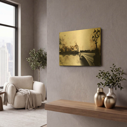 'The Thames' By Jonathan Lam Gold Metal Wall Art