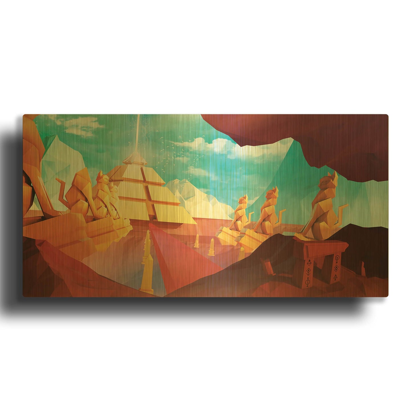 'Low Poly Pyramid' By Jonathan Lam Gold Metal Wall Art