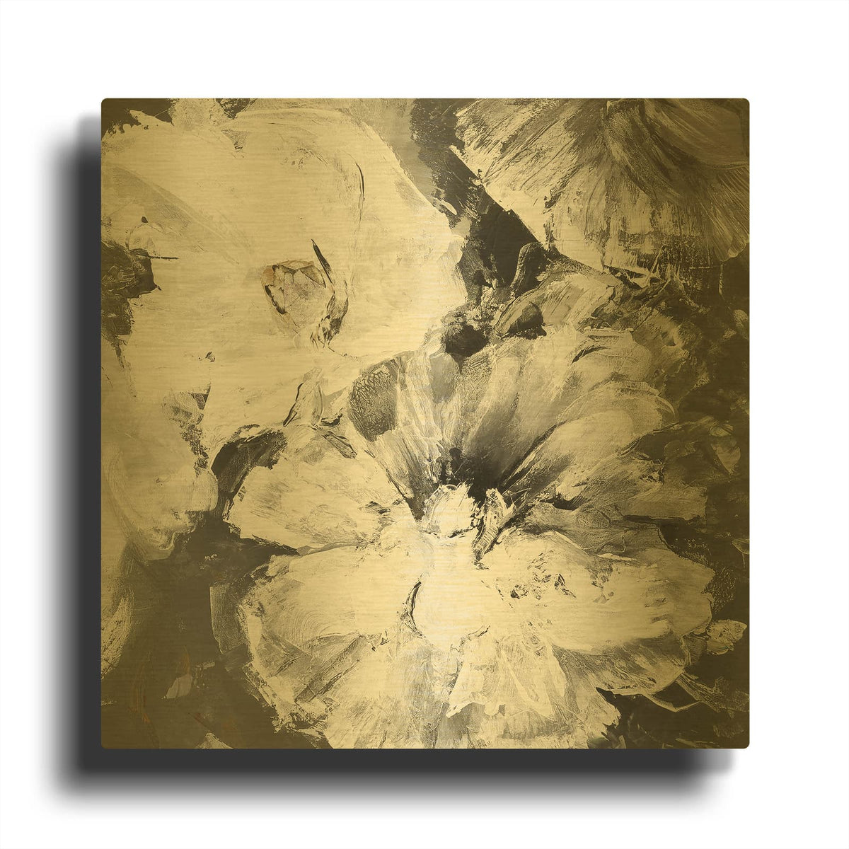 'White and Gray Flowers MF952-0679' By Design Fabrikken Gold Metal Wall Art