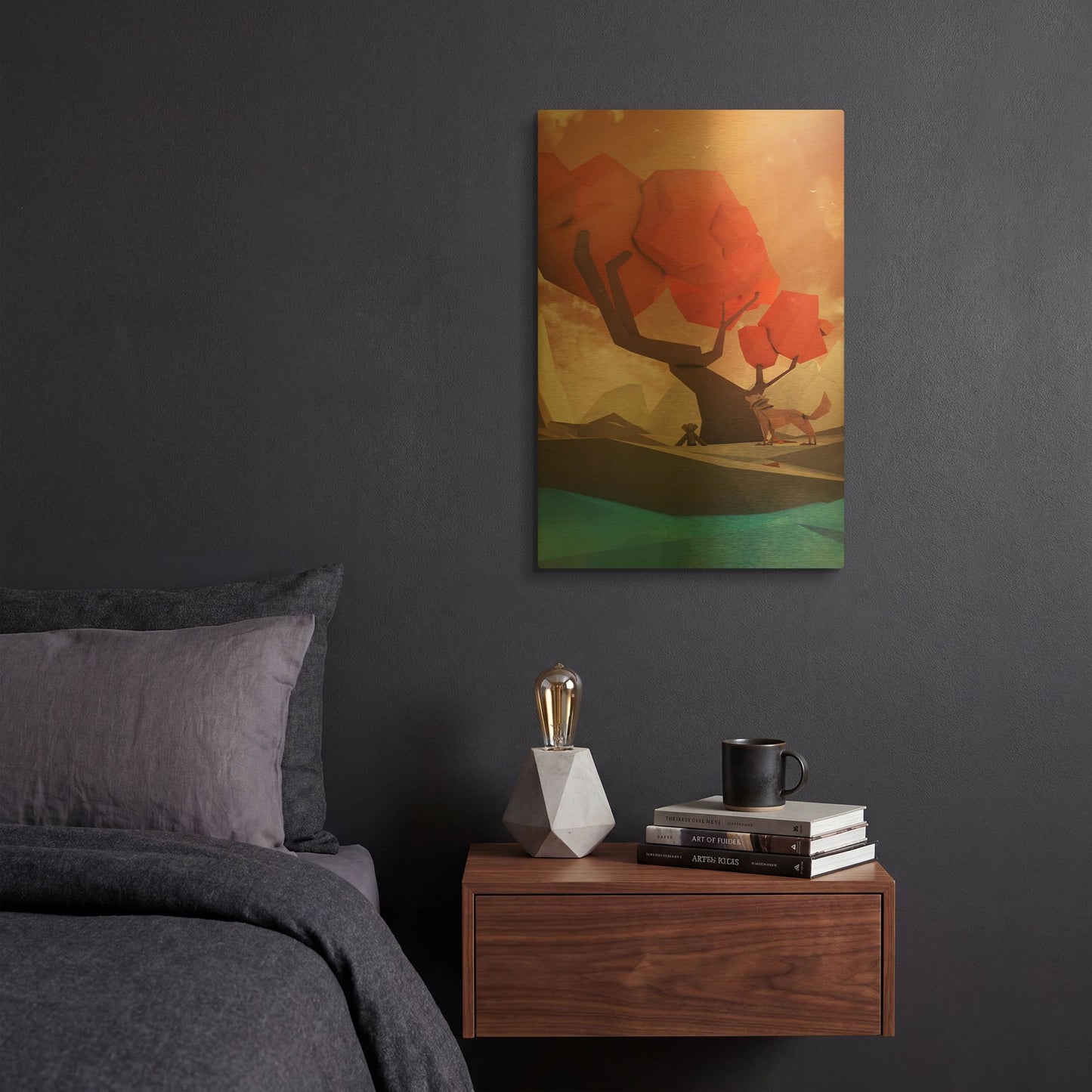 'The Red Tree' By Jonathan Lam Gold Metal Wall Art