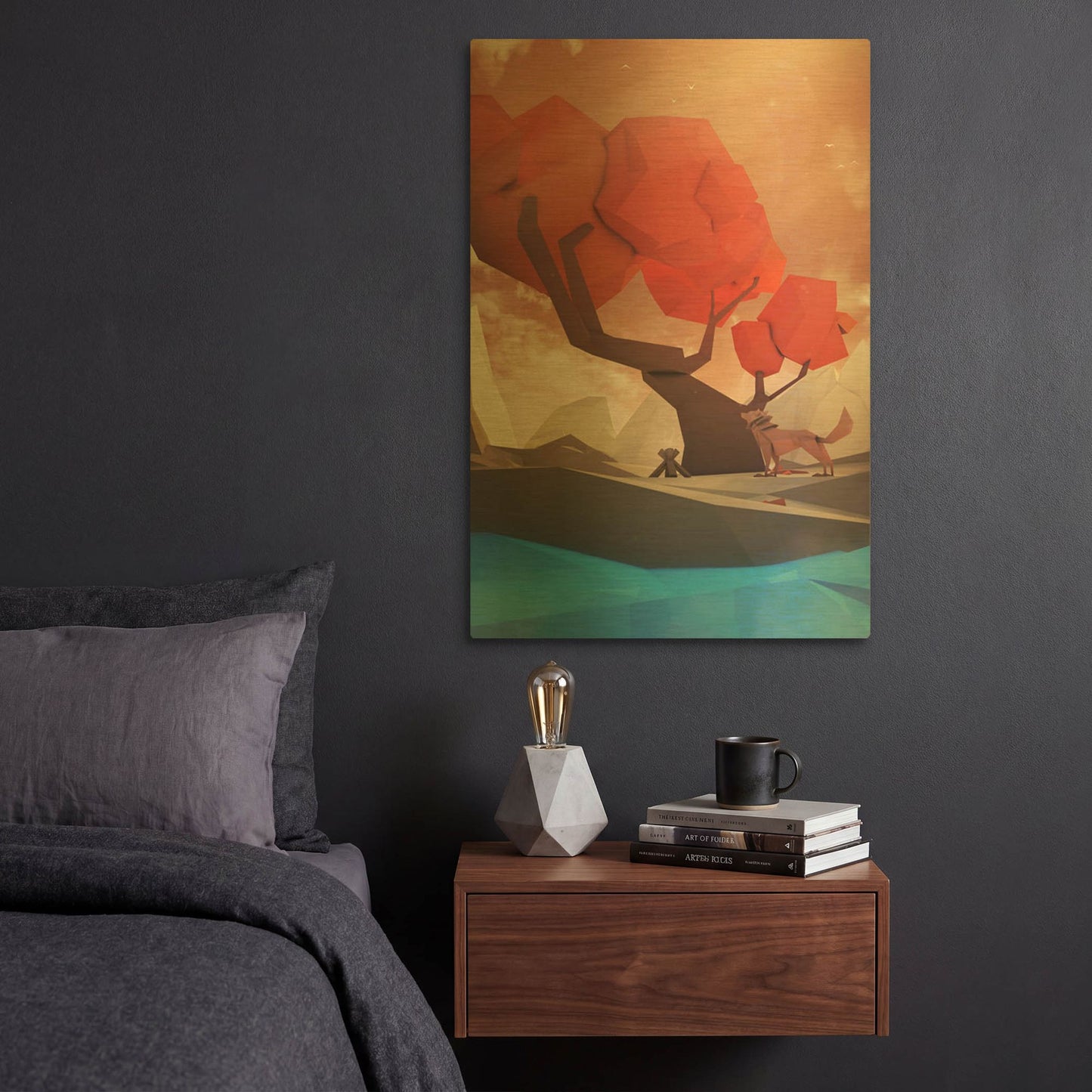 'The Red Tree' By Jonathan Lam Gold Metal Wall Art