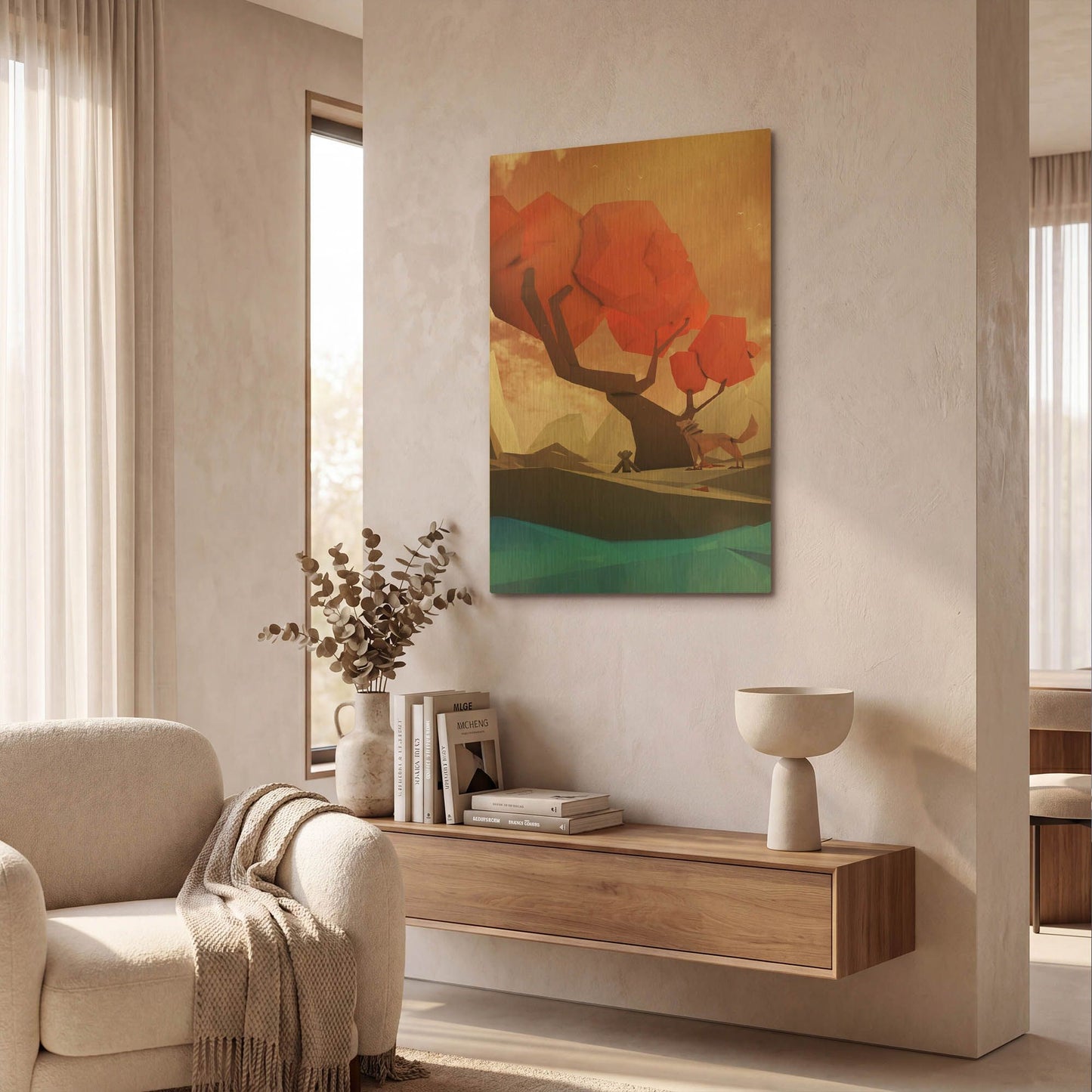 'The Red Tree' By Jonathan Lam Gold Metal Wall Art
