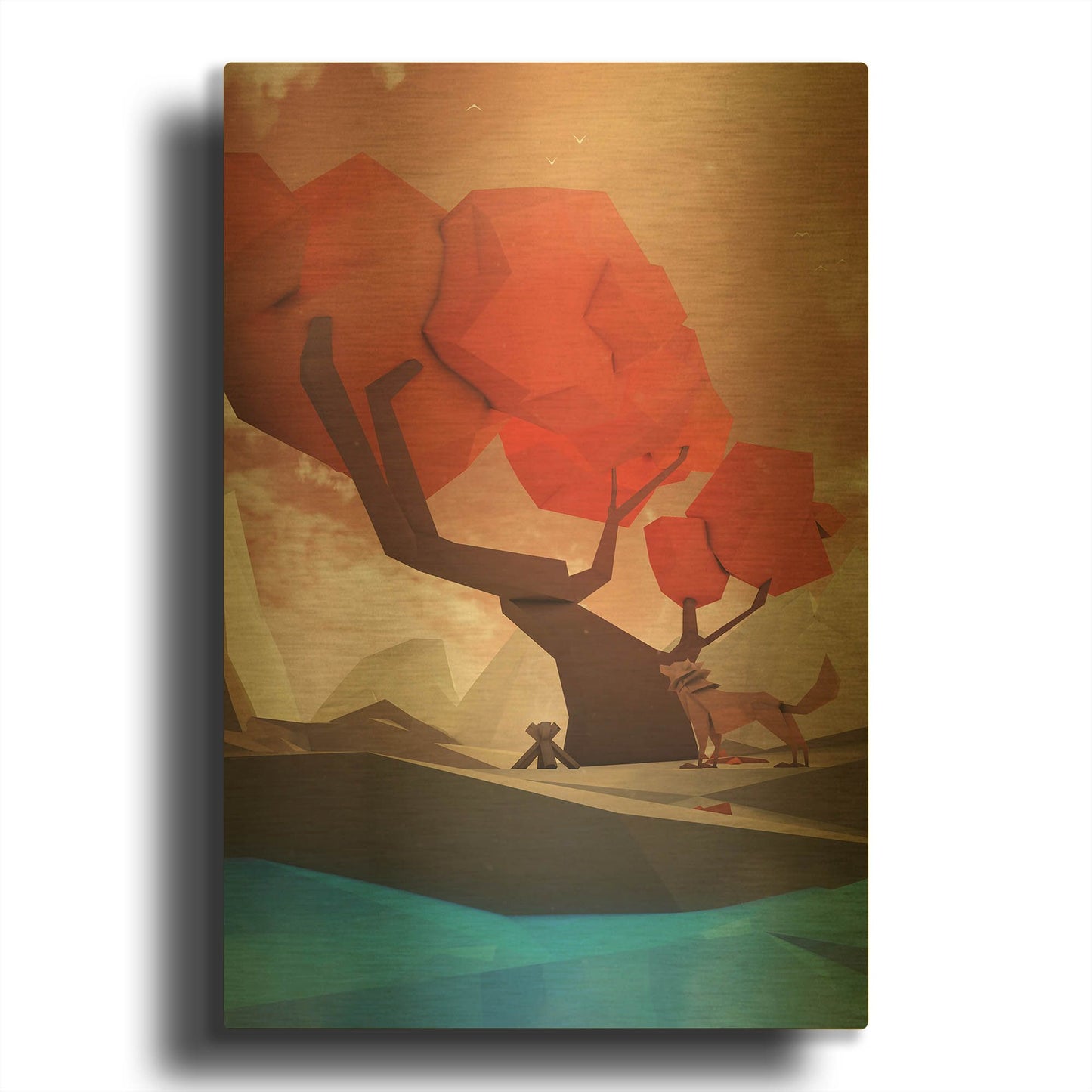 'The Red Tree' By Jonathan Lam Gold Metal Wall Art