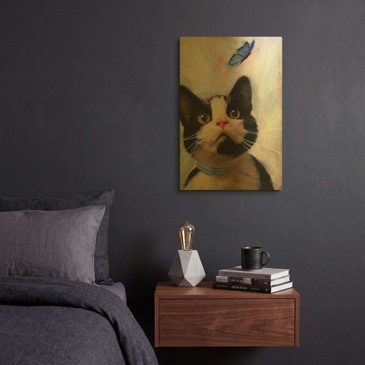'Cat and Butterfly' By Diane Hoeptner Gold Metal Wall Art