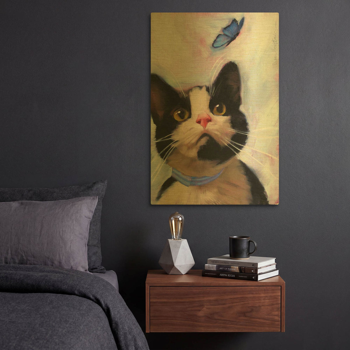 'Cat and Butterfly' By Diane Hoeptner Gold Metal Wall Art