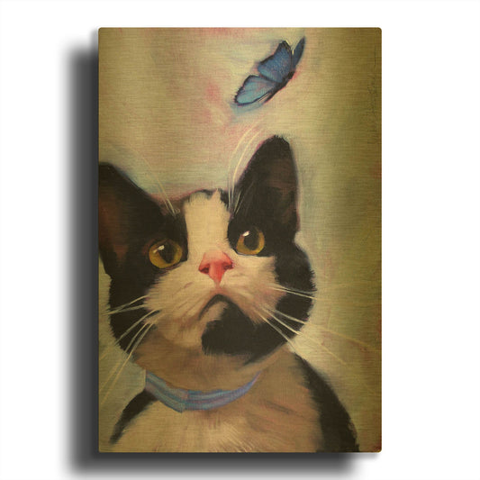 'Cat and Butterfly' By Diane Hoeptner Gold Metal Wall Art