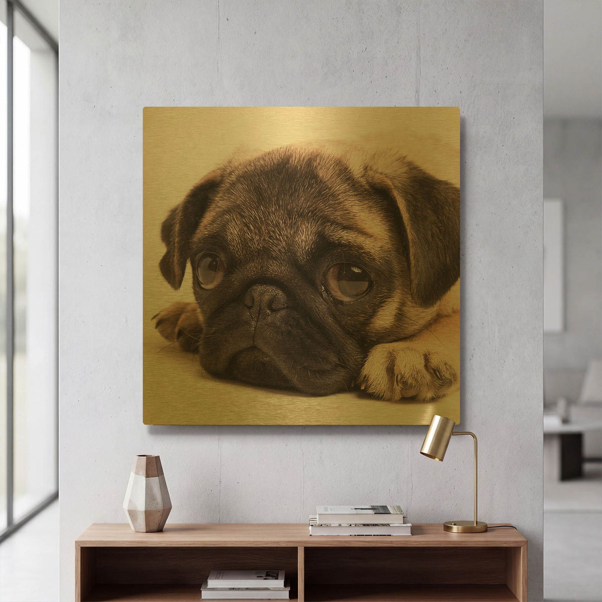 'Sad Sack Pug' By Edward M. Fielding Gold Metal Wall Art