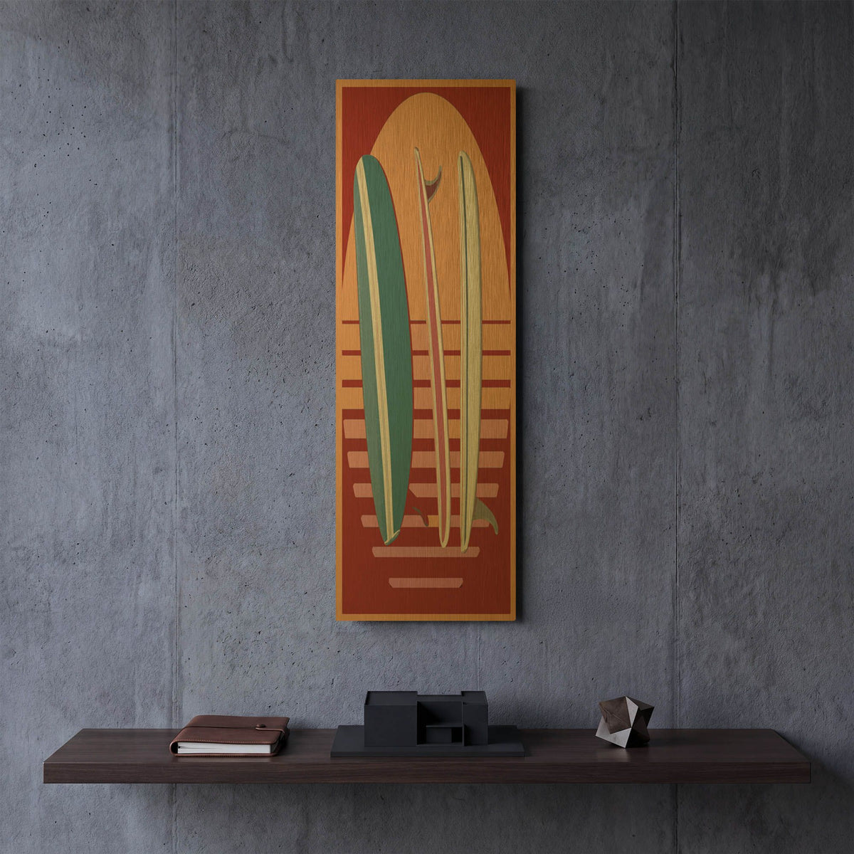 'Surfboard Sunset' By Edward M. Fielding Gold Metal Wall Art