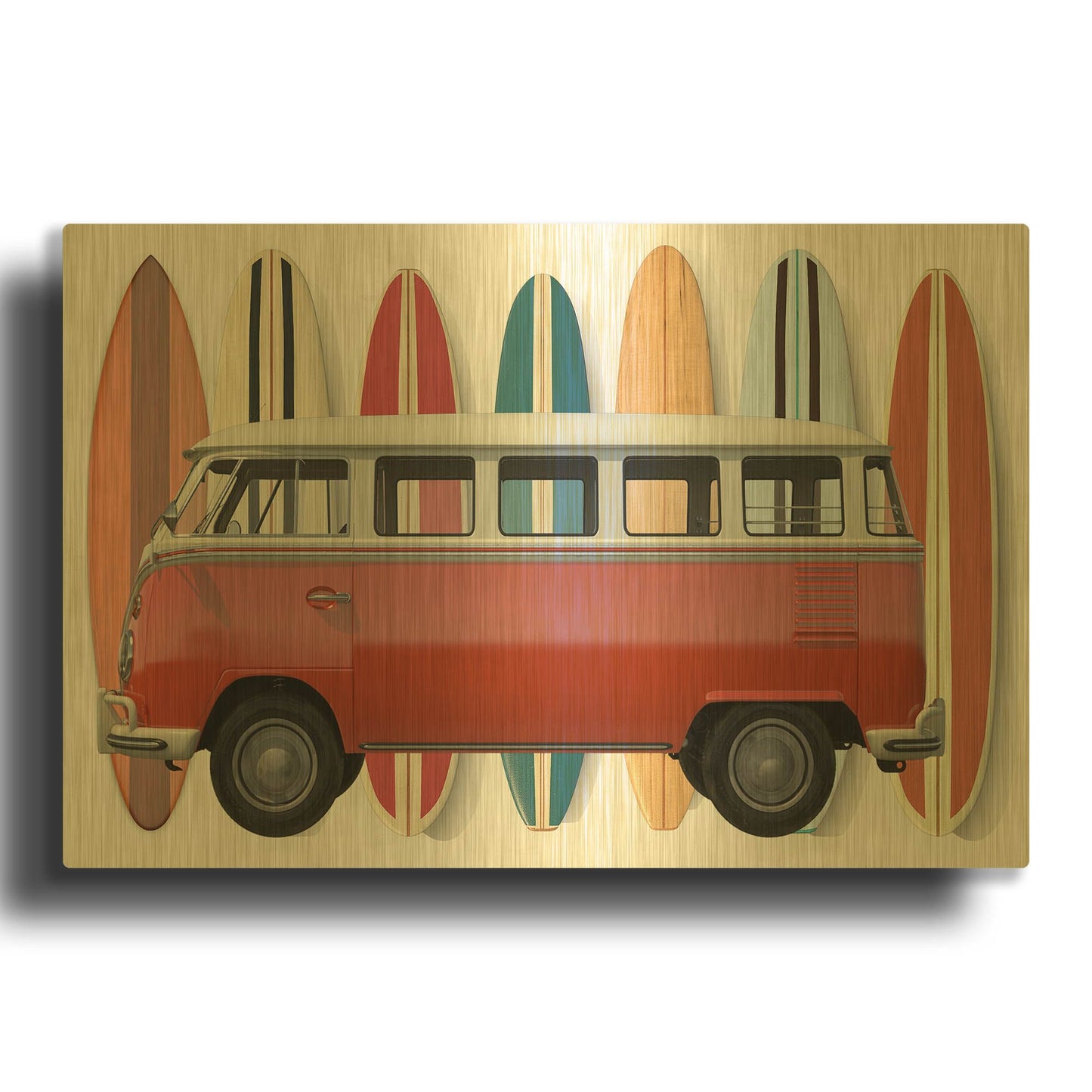 'Surfer Van' By Edward M. Fielding Gold Metal Wall Art