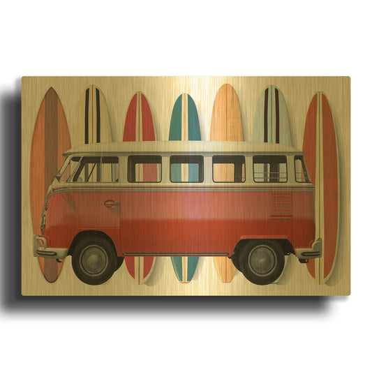 'Surfer Van' By Edward M. Fielding Gold Metal Wall Art
