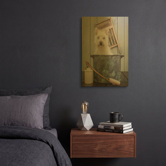 'Washing the Dog' By Edward M. Fielding Gold Metal Wall Art