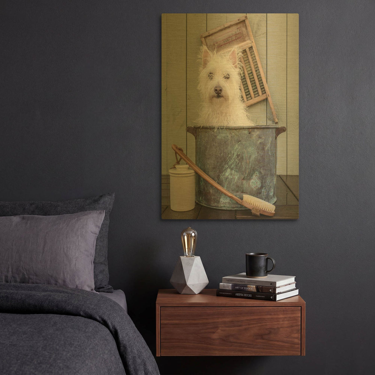 'Washing the Dog' By Edward M. Fielding Gold Metal Wall Art