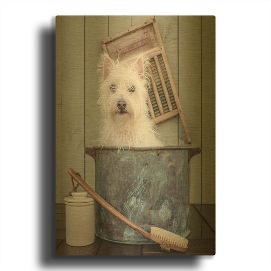 'Washing the Dog' By Edward M. Fielding Gold Metal Wall Art