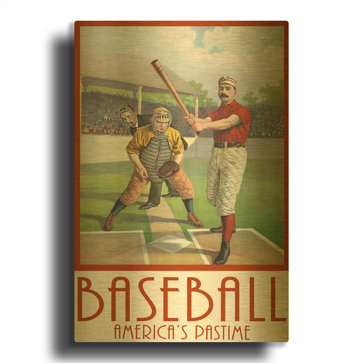 'Baseball America' By Edward M. Fielding Gold Metal Wall Art
