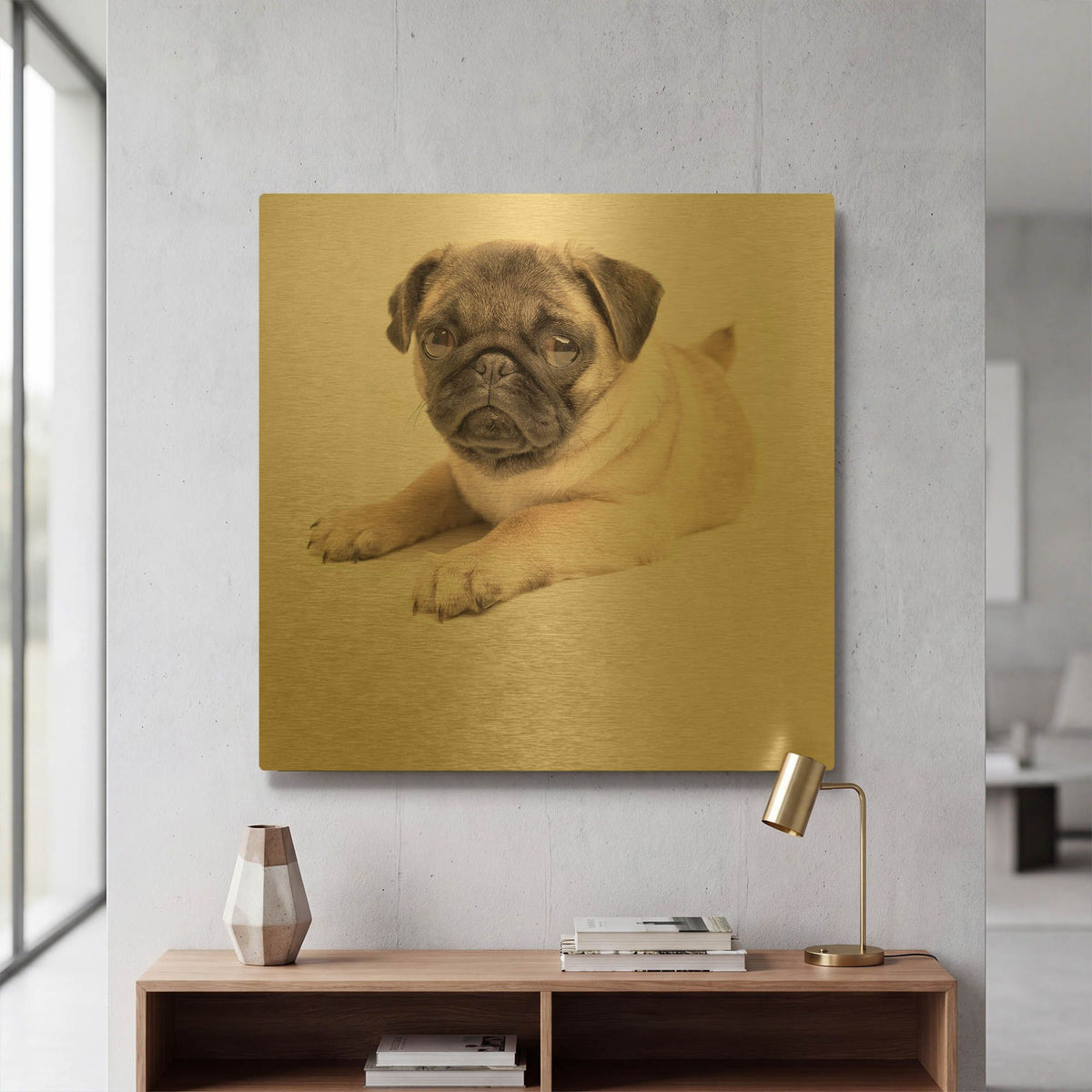 'Cute Pug Puppy' By Edward M. Fielding Gold Metal Wall Art